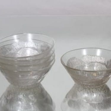 Nuutajärvi Pioni jälkiruokakulhot, kirkas, 5 kpl, suunnittelija Oiva Toikka,