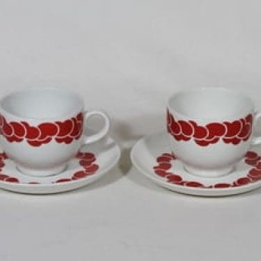 Arabia Pilvi kahvikupit, punainen, 2 kpl, suunnittelija Göran Bäck, serikuva, retro