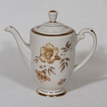 Arabia Myrna kahvikaadin, suunnittelija Olga Osol, siirtokuva, kukka-aihe, kullattu