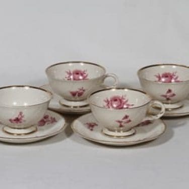 Arabia Regina kahvikupit, 4 kpl, suunnittelija Svea Granlund, serikuva, ruusuaihe
