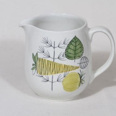 Arabia L kaadin, 1 l, suunnittelija Esteri Tomula, 1 l, käsinmaalattu, vihannesaihe, retro