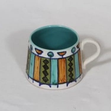 Kupittaan savi muki, käsinmaalattu, suunnittelija , käsinmaalattu, pieni, signeerattu