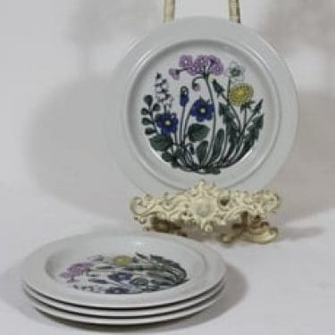 Arabia Flora lautaset, 4 kpl, suunnittelija Esteri Tomula, pieni, serikuva