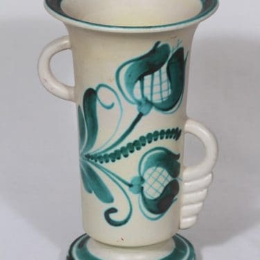 Kupittaan savi 553 maljakko, käsinmaalattu, suunnittelija Helmi Suova, käsinmaalattu, suuri, kobolttiväri, signeerattu