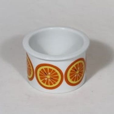 Arabia Pomona purnukka, appelsiini, suunnittelija Raija Uosikkinen, appelsiini, pieni, serikuva, retro