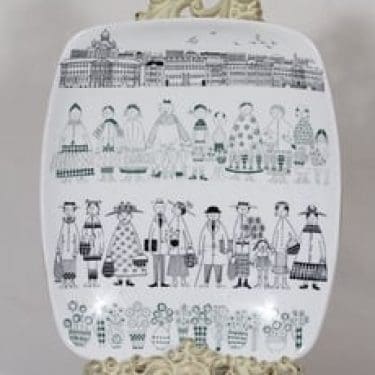 Arabia Kauppatori koristelautanen, suunnittelija Raija Uosikkinen, suuri, kuparipainokoriste