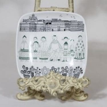 Arabia Kauppatori koristelautanen, suunnittelija Raija Uosikkinen, pieni, kuparipainokoriste