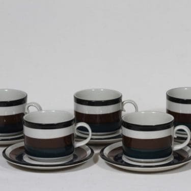 Arabia Kaira teekupit, 5 kpl, suunnittelija Anja Jaatinen-Winqvist, raitakoriste