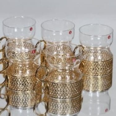 Iittala Tsaikka teelasit, kirkas, 5 kpl, suunnittelija Timo Sarpaneva, kullattu