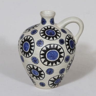 Kupittaan savi maljakko, käsinmaalattu, suunnittelija Laila Zink, käsinmaalattu, retro