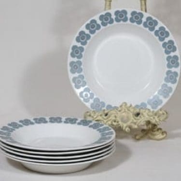 Arabia Veera lautaset, syvä, 6 kpl, suunnittelija Esteri Tomula, syvä, serikuva, retro