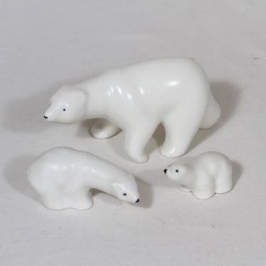Arabia eläinfiguurit, jääkarhu, 3 kpl, suunnittelija Raili Eerola, jääkarhu, eri kokoja