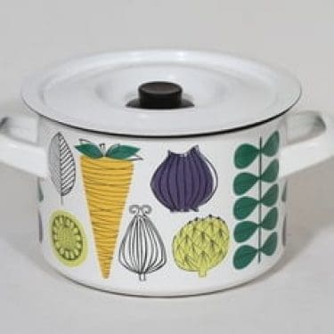 Finel Vegeta kattila, 2.5 l, suunnittelija Esteri Tomula, 2.5 l, serikuva, vihannesaihe, retro