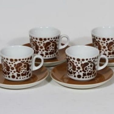 Arabia nimetön koriste kahvikupit, ruskea, 4 kpl, suunnittelija , puhalluskoriste, retro
