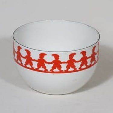 Finel kulho, punainen, suunnittelija Kaj Franck, pieni, serikuva, tonttuaihe