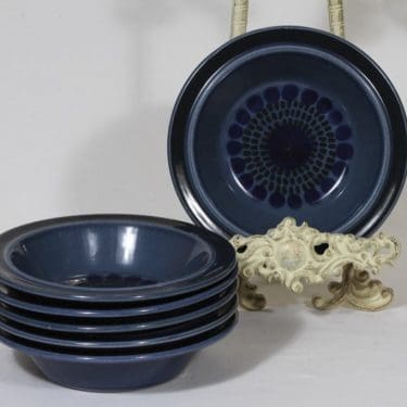 Arabia Kosmos lautaset, syvä, 6 kpl, suunnittelija Gunvor Olin-Grönqvist, syvä, puhalluskoriste, retro