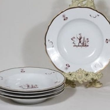 Arabia Diana lautaset, syvä, 5 kpl, suunnittelija Einar Forseth, syvä, siirtokuva, art deco