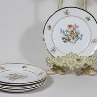 Arabia Liisa lautaset, 6 kpl, suunnittelija Aune Laukkanen, pieni, siirtokuva, kultakoriste