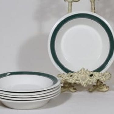 Arabia Kirsikka lautaset, syvä, 6 kpl, suunnittelija Inkeri Seppälä, syvä, raitakoriste