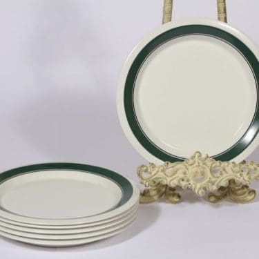 Arabia Kirsikka lautaset, 6 kpl, suunnittelija Inkeri Seppälä, pieni, matala, raitakoriste