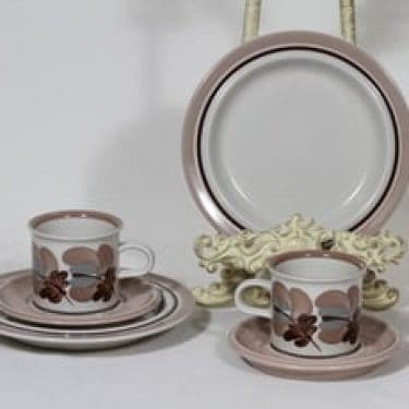 Arabia Koralli kahvikupit ja lautaset, käsinmaalattu, 2 kpl, suunnittelija Raija Uosikkinen, käsinmaalattu