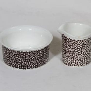 Arabia Faenza sokerikko ja kermakko, ruskea, suunnittelija Inkeri Seppälä, serikuva