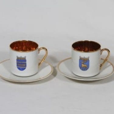 Arabia Vaakuna mokkakupit, 2 kpl, suunnittelija , serikuva, kullattu