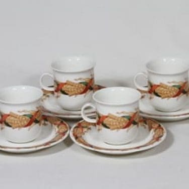 Arabia Santa Arctica kahvikupit, 4 kpl, suunnittelija Inkeri Leivo, suuri, serikuva, lyhdeaihe