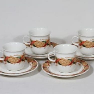 Arabia Santa Arctica kahvikupit, 4 kpl, suunnittelija Inkeri Leivo, suuri, serikuva, lyhdeaihe