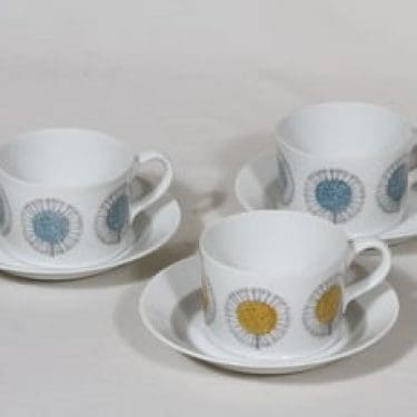 Arabia Maikki mokkakupit, 3 kpl, suunnittelija Esteri Tomula, painettu ja käsinmaalattu