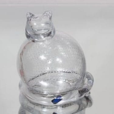 Nuutajärvi koriste-esine, signeerattu, suunnittelija Inkeri Toikka, signeerattu, kissa-aihe