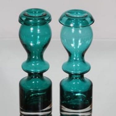 Riihimäen lasi Pompadour maljakot, turkoosi, 2 kpl, suunnittelija Nanny Still,