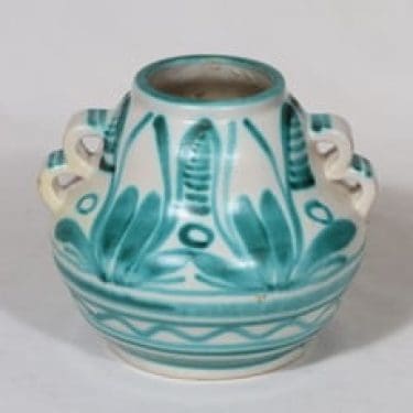 Kupittaan savi 320 maljakko, käsinmaalattu, suunnittelija Helmi Suova, käsinmaalattu, kobolttiväri, signeerattu