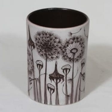 Kupittaan savi maljakko, käsinmaalattu, suunnittelija Raili Suvanto, käsinmaalattu, signeerattu, mattalasite