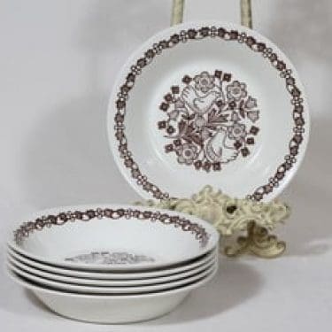 Arabia Sirkku lautaset, syvä, 6 kpl, suunnittelija Esteri Tomula, syvä, serikuva