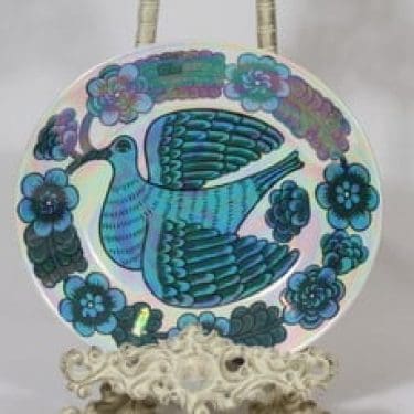 Arabia BK koristelautanen, signeerattu, suunnittelija Birger Kaipiainen, signeerattu, serikuva, lintuaihe, soikea