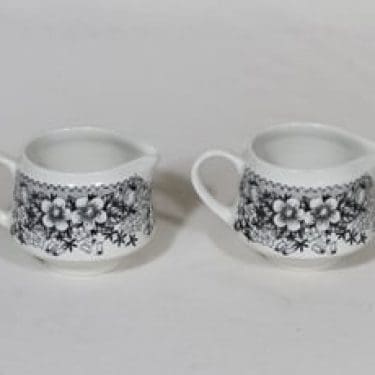 Arabia Talvikki kermakot, mustavalkoinen, 2 kpl, suunnittelija Raija Uosikkinen, serikuva