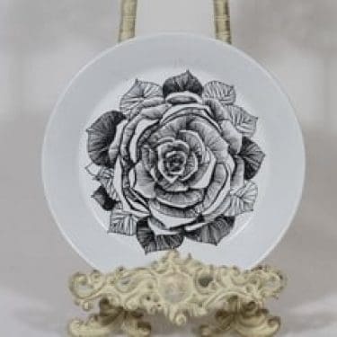 Arabia Musta ruusu lautanen, musta, suunnittelija Esteri Tomula, pieni, serikuva, kukka-aihe