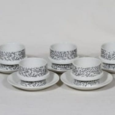 Arabia Kanerva kahvikupit, 5 kpl, suunnittelija Göran Bäck, serikuva