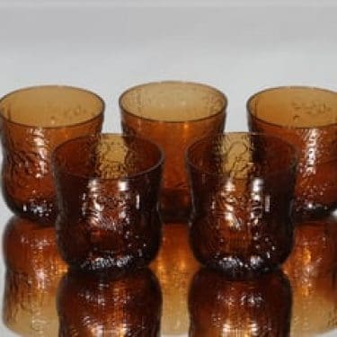 Nuutajärvi Fauna lasit, ruskea, 5 kpl, suunnittelija Oiva Toikka,