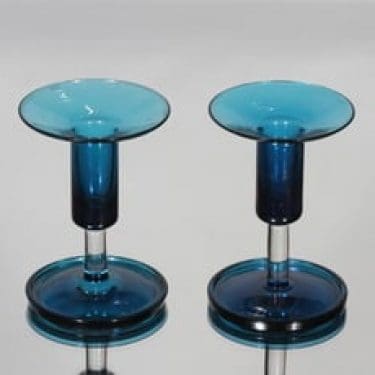 Riihimäen lasi Harlekiini kynttilänjalat, signeerattu, 2 kpl, suunnittelija Nanny Still, signeerattu