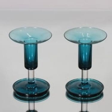 Riihimäen lasi Harlekiini kynttilänjalat, sininen, 2 kpl, suunnittelija Nanny Still,