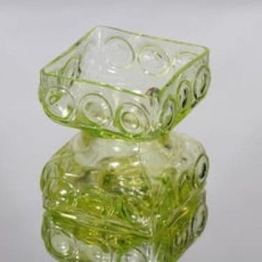 Riihimäen lasi Kehrä kääntömaljakko, keltainen, suunnittelija Tamara Aladin,