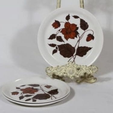 Arabia Tea for Two leivoslautaset, ruskea, 3 kpl, suunnittelija Gunvor Olin-Grönqvist, serikuva, kukka-aihe