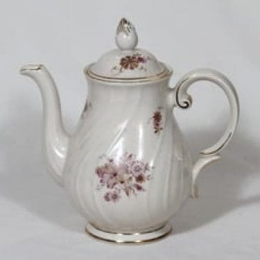 Arabia Raili kahvikaadin 1 l, suunnittelija Svea Granlund, siirtokuva, kukka-aihe