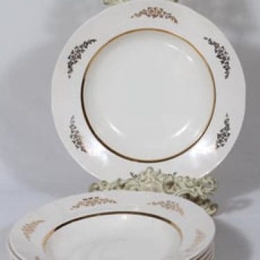 Arabia Irja lautaset, syvä, 6 kpl, suunnittelija , syvä, painettu, kultakoriste