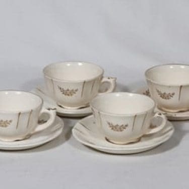 Arabia Irja kahvikupit, 4 kpl, suunnittelija , painettu, kultakoriste