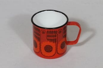 Finel muki, punainen, suunnittelija Raija Uosikkinen, serikuva, retro