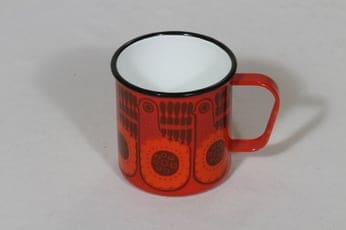 Finel muki, punainen, suunnittelija Raija Uosikkinen, serikuva, retro