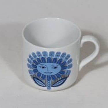 Arabia Daisy lasten muki, sininen, suunnittelija Esteri Tomula, serikuva, kukka-aihe, retro